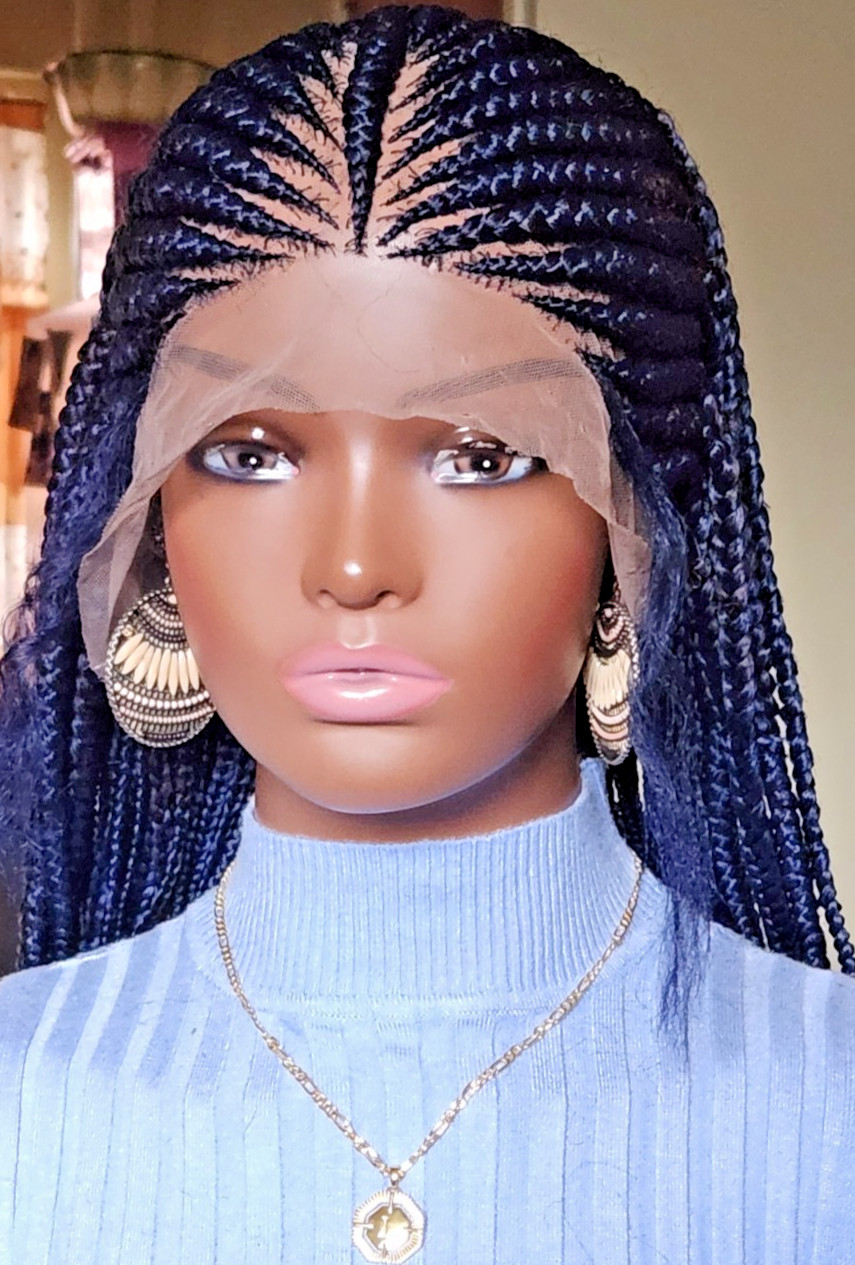 Handmade box Full Lace Cornrow wig 1B mix Dark blue