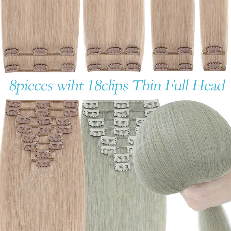 Clip In 100% Remy Real Human Hair Extensions Full Head Highlight Ombre US 8″-24″
