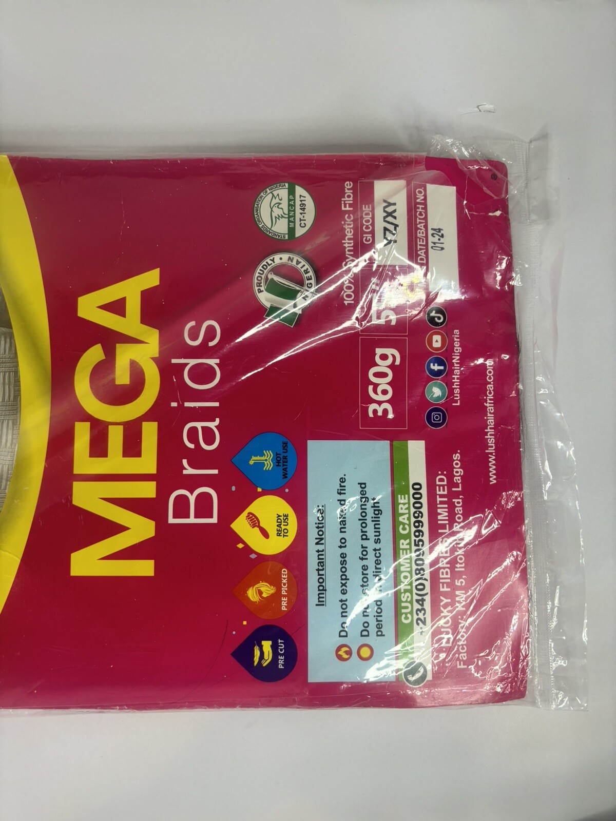 Mega Braids 6X Pre-cut Pre-Picked 55″ Lush Hair Colour 1 (1 Pack Does It All)