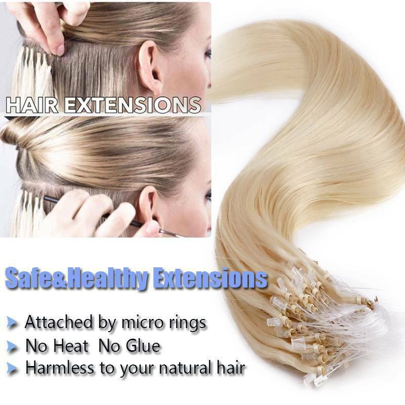 Micro Ring Loop Hair Extensions Real Human Hair Silicone Micro Beads Links Hair