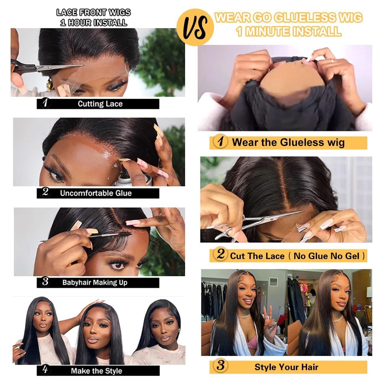 Bob Wig Wear and Go Glueless Human Hair Pre Plucked 4×4 Lace Front Wig Straight