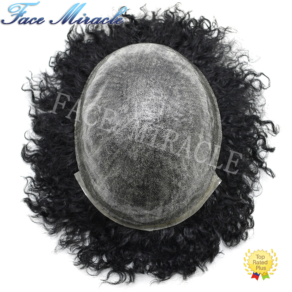 Afro Toupee For Black Men All PU Curly Hair Piece Human Hair Replacement System