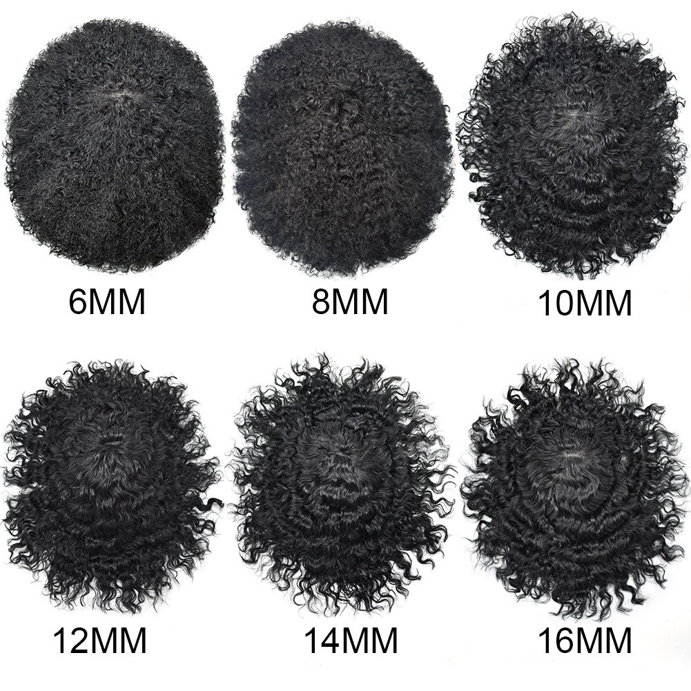 Afro Toupee for Black Men Durable Mono Afro Weave Kinky Curly Mens Wig Hair Unit