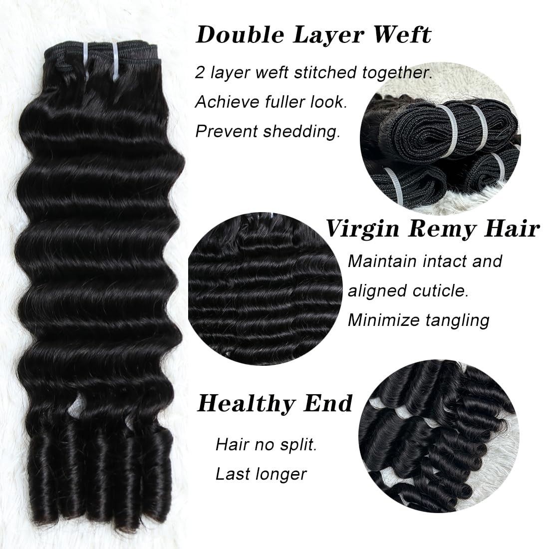 Deep Wave Human Hair Bundles – Burmese Curly Quick Weave Extensions, 16-20″ Natu