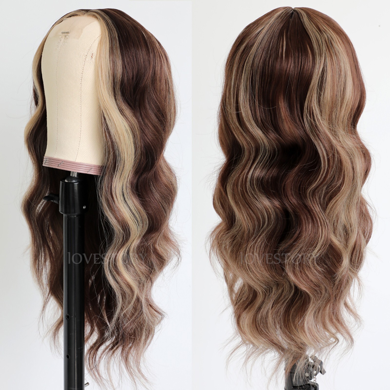 Ombre Brown Blonde Synthetic Lace Wigs Long Wavy Highlights Hair Heat Resistant