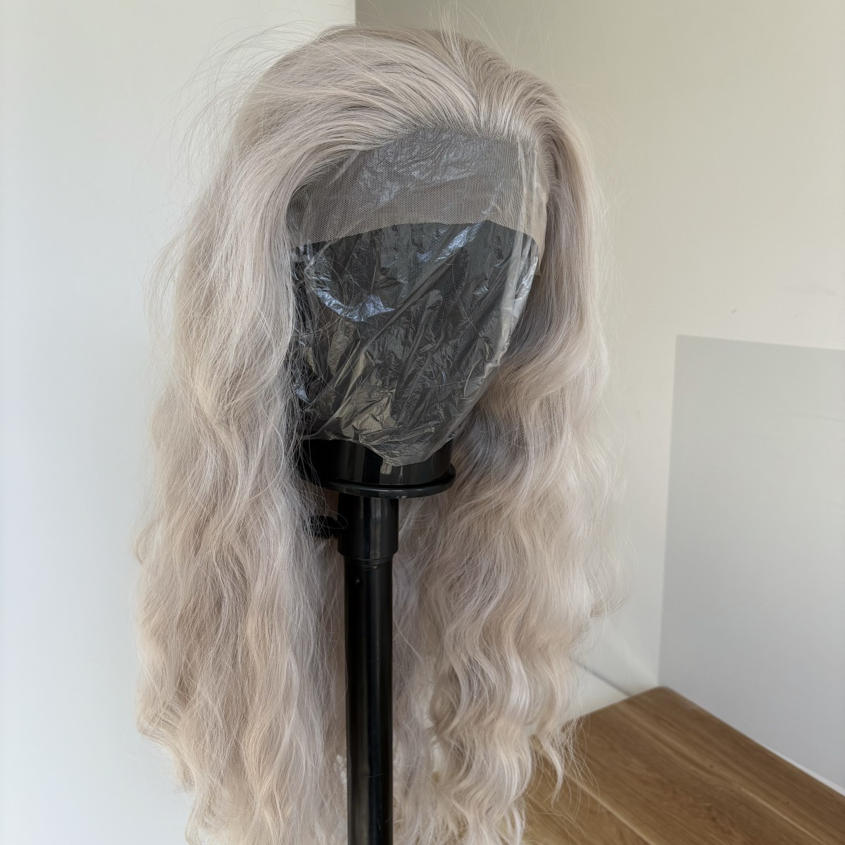 Silver Frontal T Lace Wig Heat Resistant Synthetic Hair Long Wavy