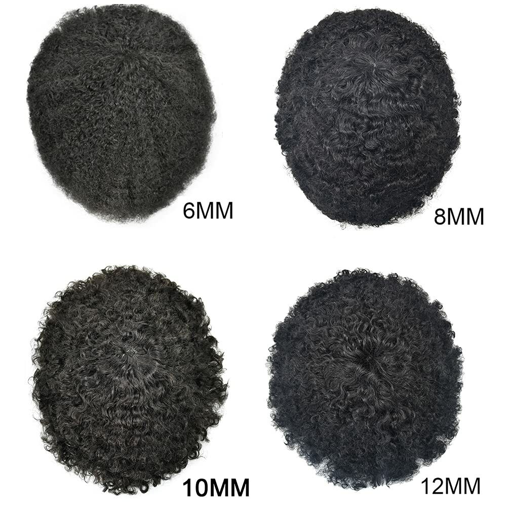Afro Curl Mens Toupee Full Poly Skin Pu African American Human Hair Replacements