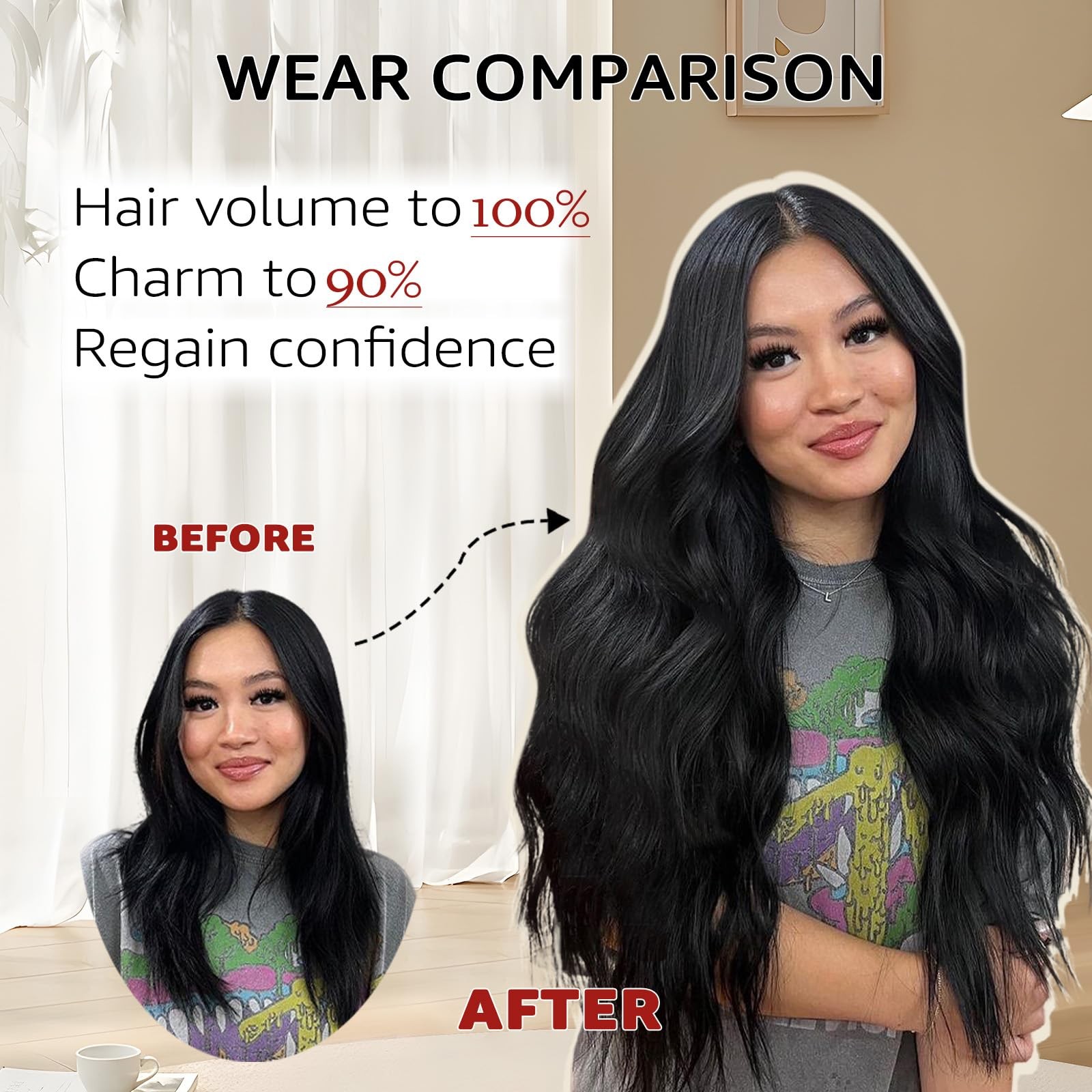 Safireny Invisible Wire Hair Extensions Real Human Hair 22 Inch 85G Jet Black