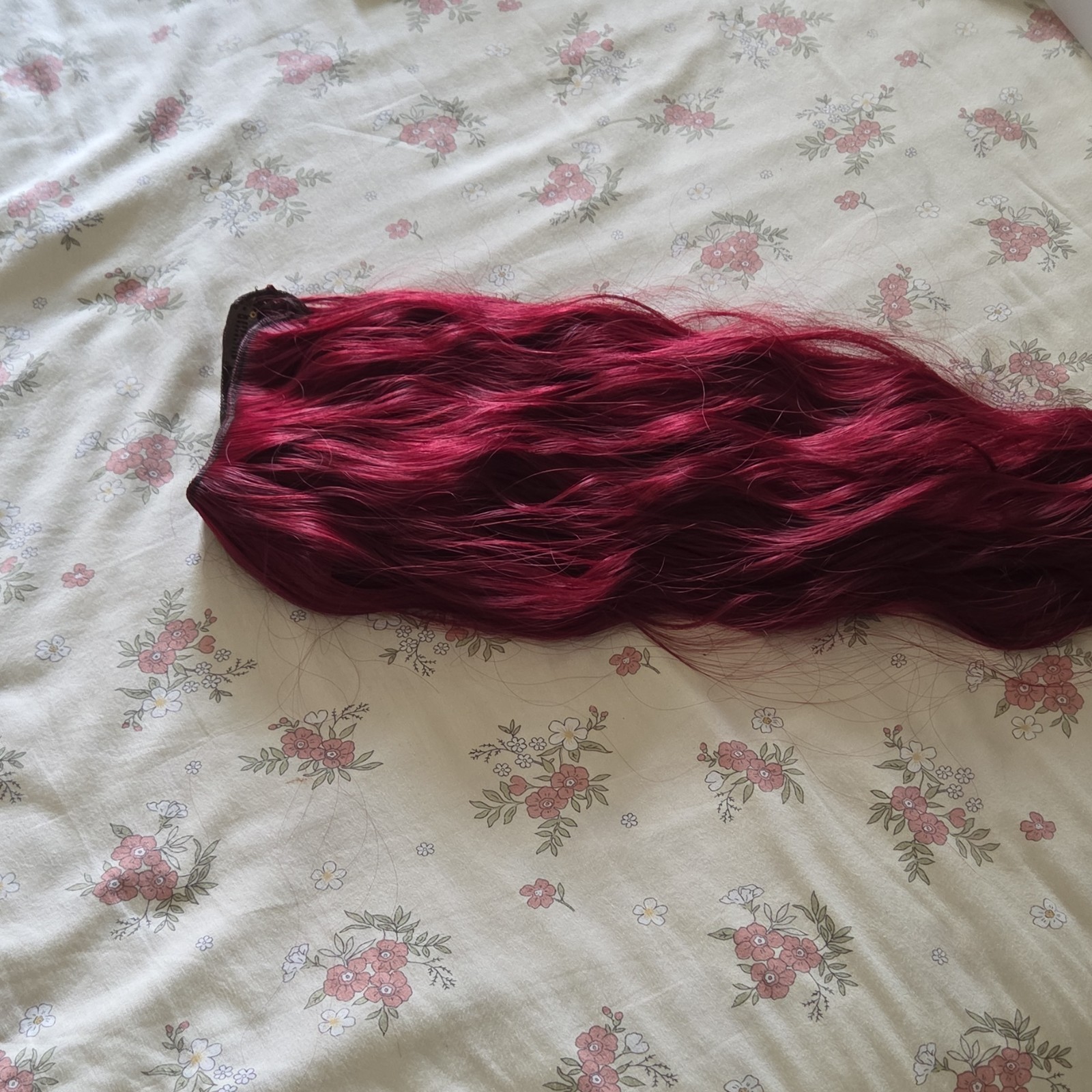Clip-In Wavy Burgundy Synthetic Hair Extension 24 in