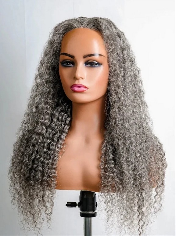 Pepper Gray Curly Wavy 13×4 Lace Front Wigs 100% Human Hair Wigs