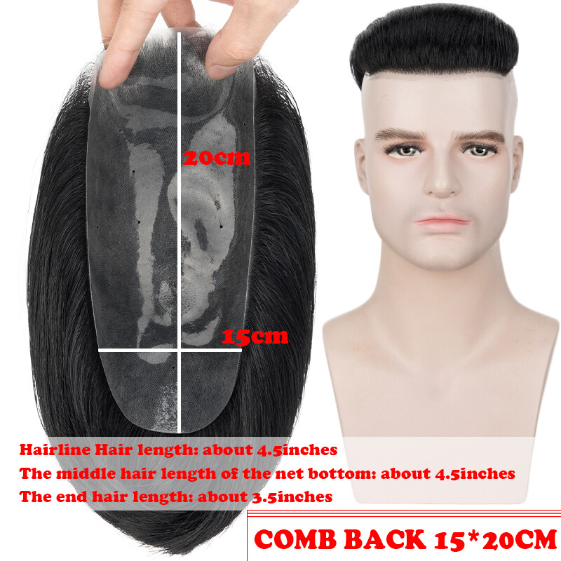 Real Remy Human Hair Piece Toupee for Men Thin Skin PU Buzz Cut Hairpiece Wig
