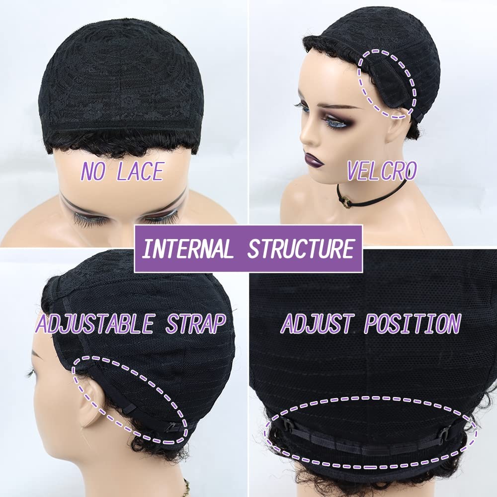 Afro Kinky Curly Human Hair Short Wigs for Women, Full Fluffy Machine Made Wig
