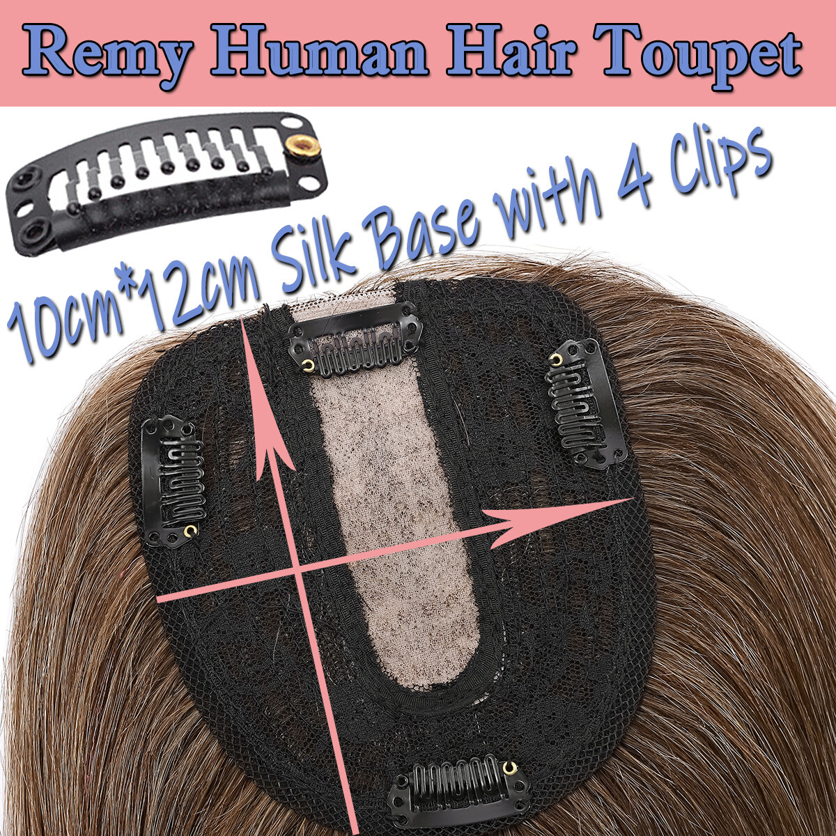 CLEARANCE Topper Hairpiece Clip In 100% Remy Human Hair Toupee Silk Base Women