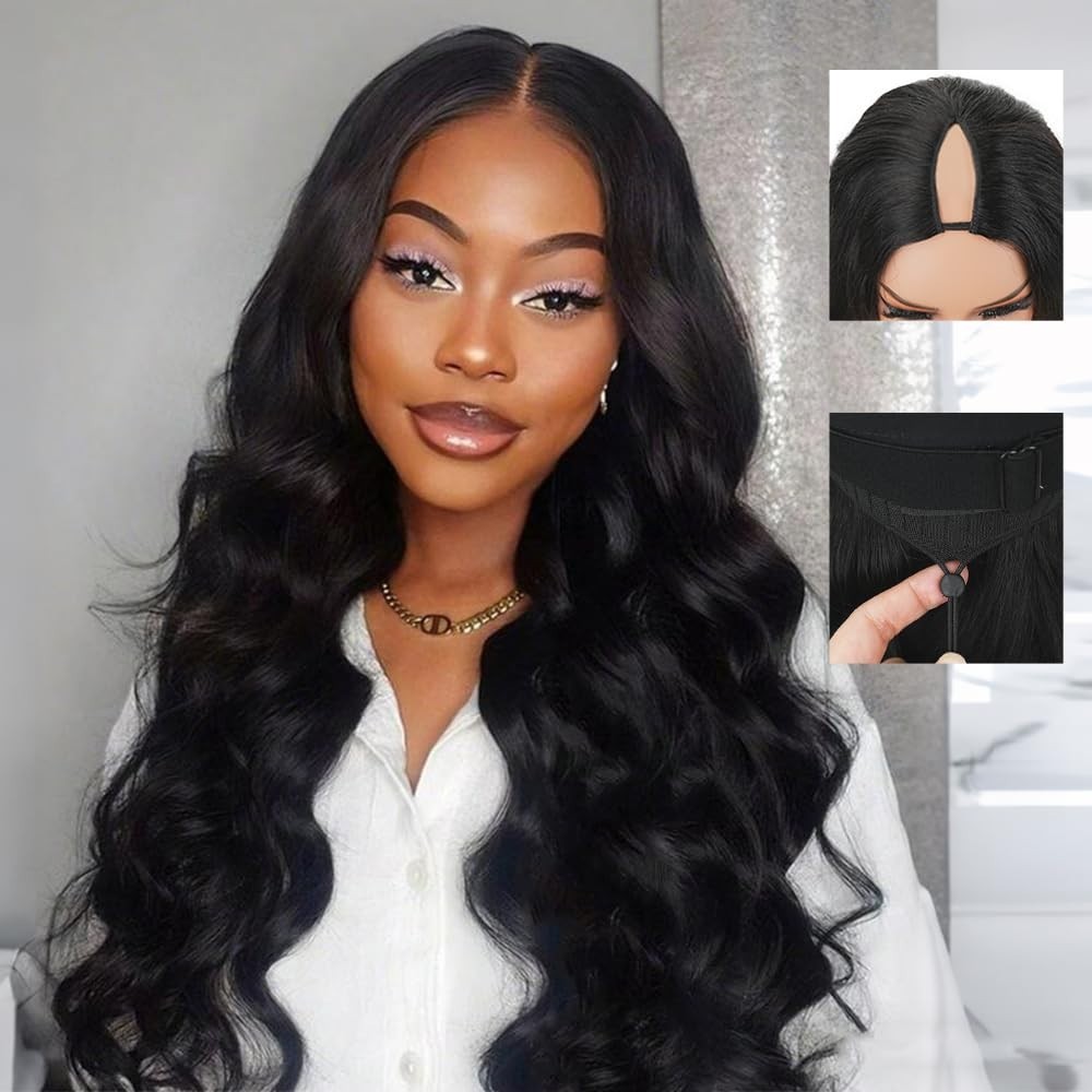 V Part Human Hair Wig Body Wave 250% Density Adjustable Glueless Clip-In 18