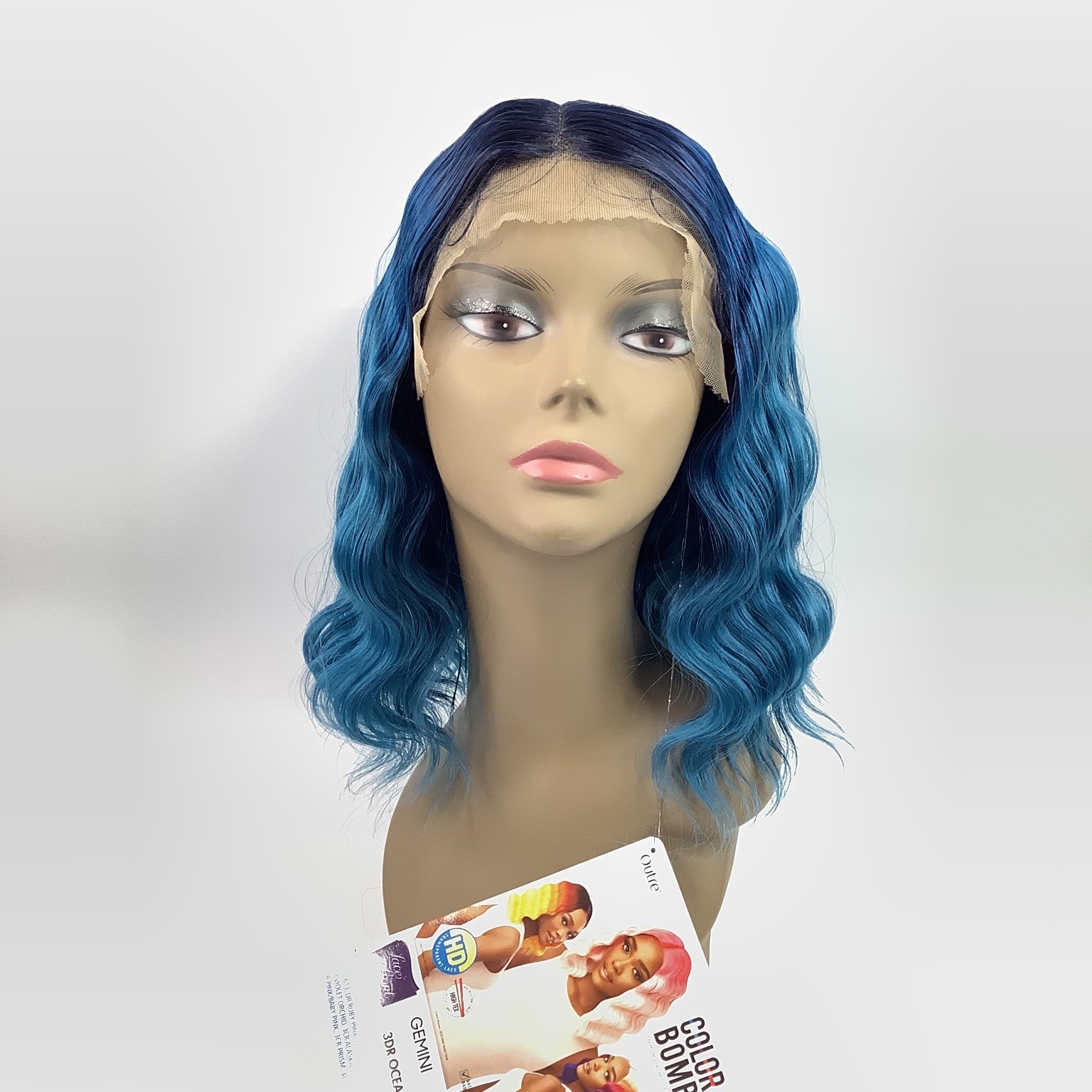 Outre Color Bomb Gemini Lace Front Wig 3DR Ocean Blue Wavy Synthetic Hair