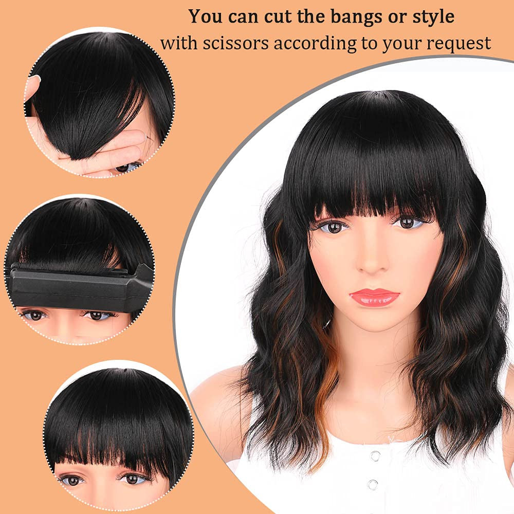 Ucubb Black Mixed Brown Wig for Black Women 14 Inch Short Wavy Hair Wigs Curly