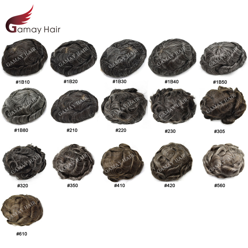Mens Toupee Full Poly Hairpiece All Skin PU Human Hair Replacement System Wig US