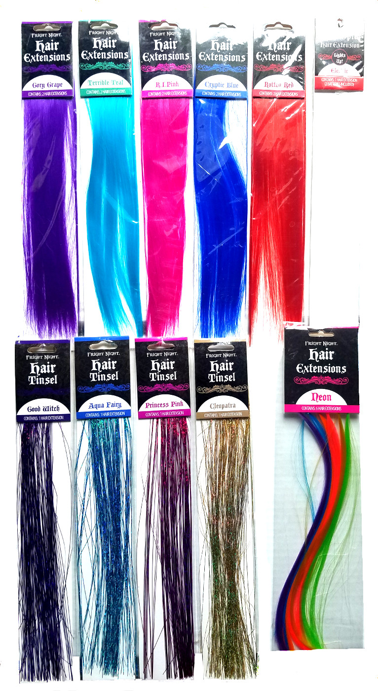U Choose Clip On 12″ Colored Hair Extensions Solid Metallic Tinsel Light Up NEW