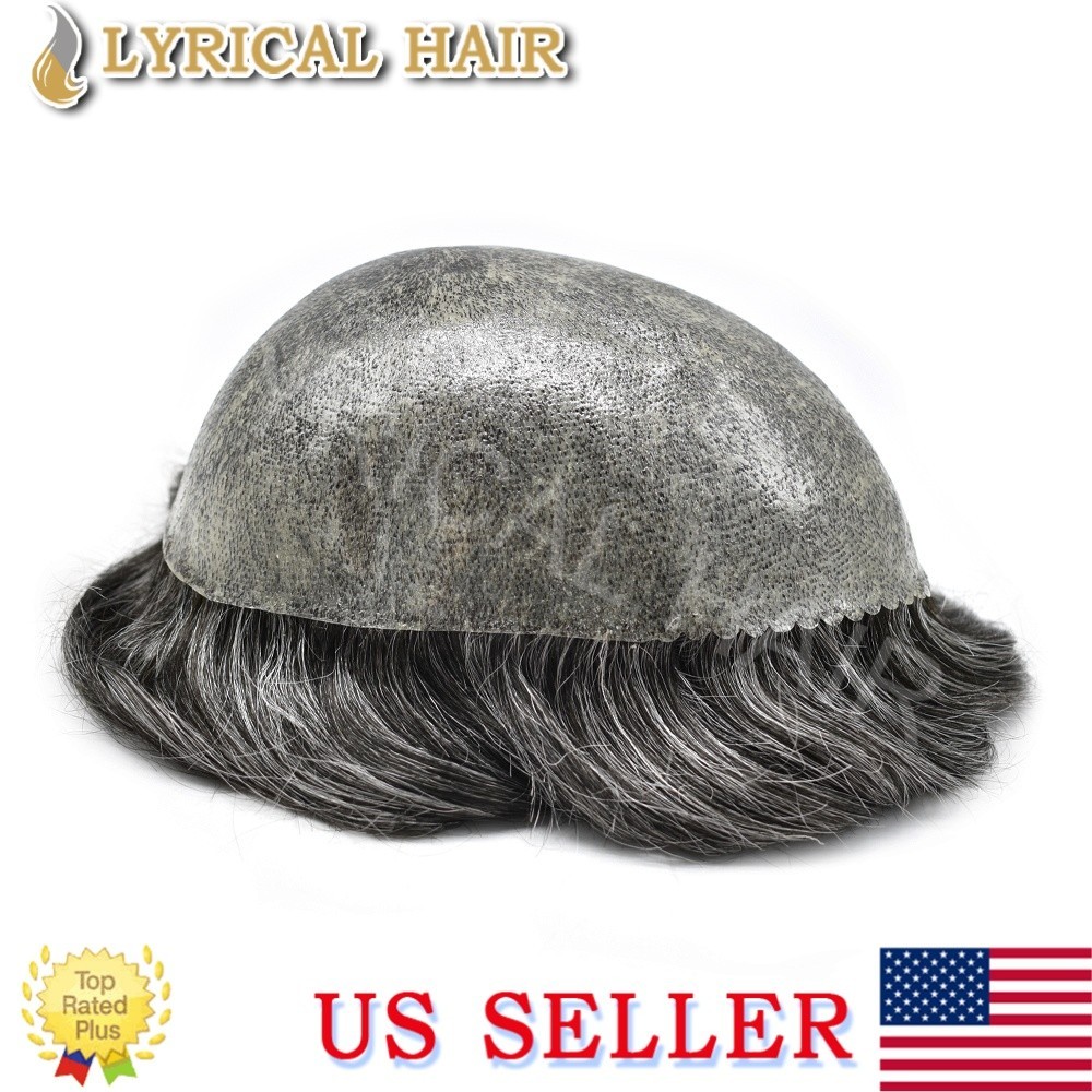 Lyrical Hair Full PU Mens Toupee Hairpieces 0.10mm Injection Human Hair System