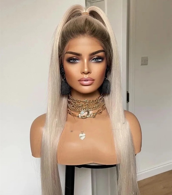 26Inch Rooted Platinum Blonde 13×4 Lace Front Wig 100% Human Hair Wig