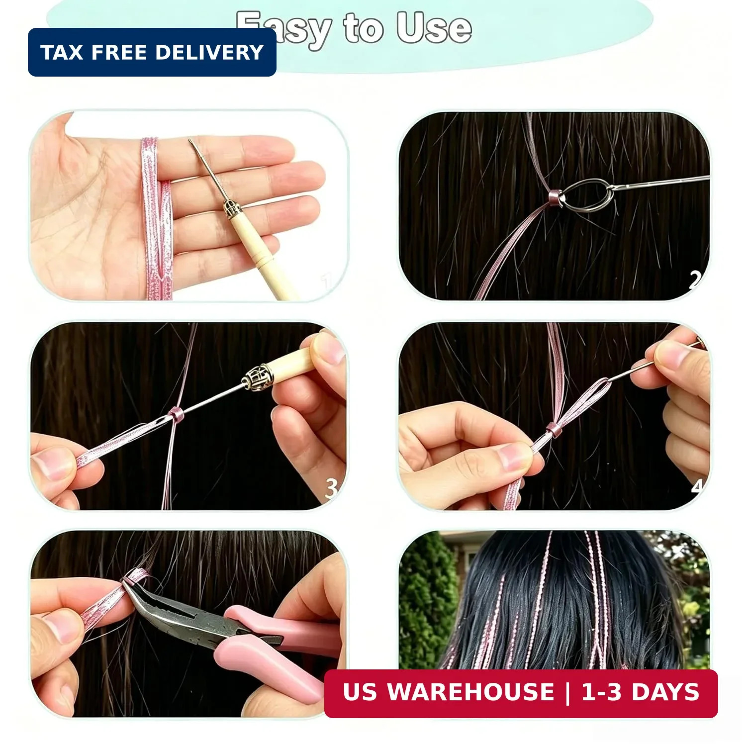 Hair Tinsel, 24 Colors 9800 Strands Hair Tinsel Kit with Tools, Heat Resistant T