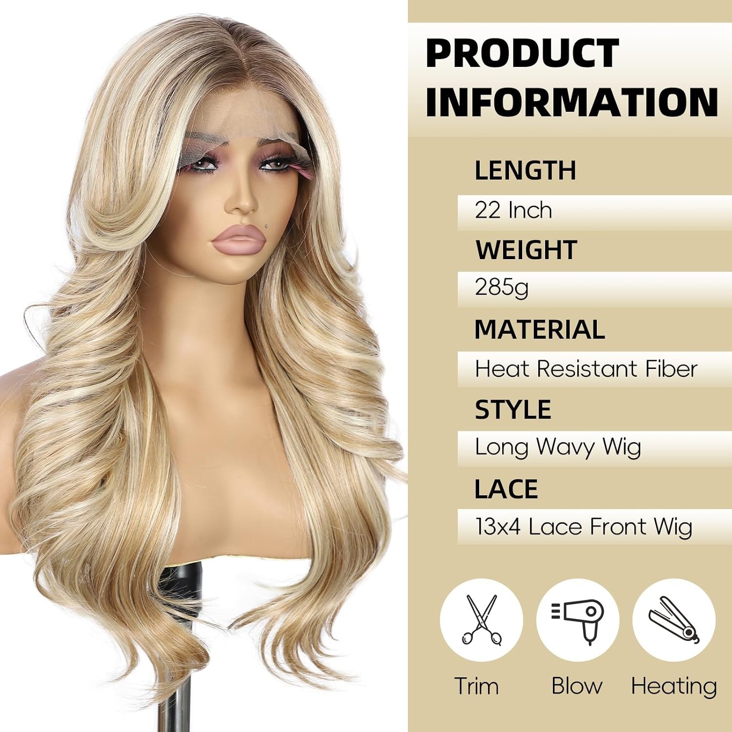 LACE FRONT WIG HUMAN HAIR BLENDED BLONDE BODYWAVE