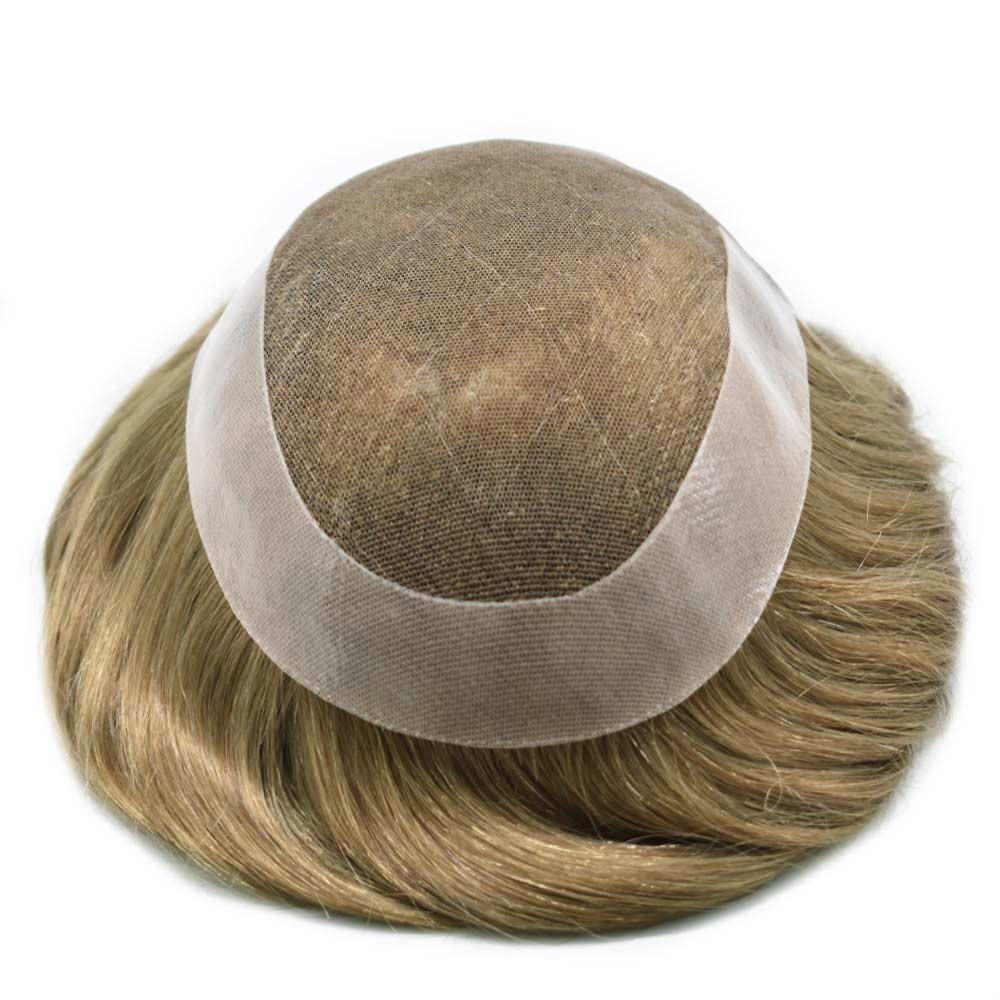 Men Human Hair Replacement Systems French Lace Front Poly Thin Toupee Hairpiece
