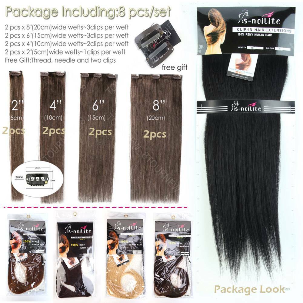 Body Wave Clip In Full Head Double Weft Remy Human Hair Extensions Thick Colored