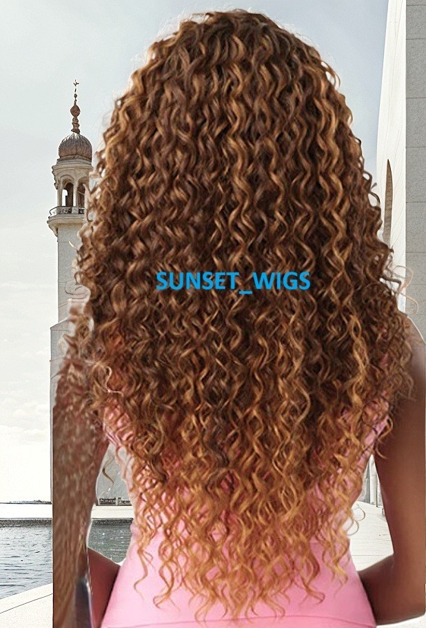 34″ FREE PART LACE FRONT WIG LONG CURLY LAYERED OMBRE BROWN CARAMEL BLONDE