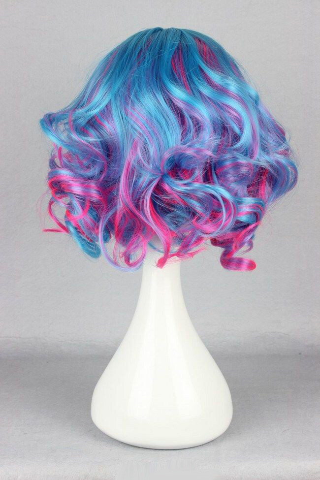 Fashion Short Multi-Color Blue Red Wavy Curly Women Lady Cosplay Hair Wig + Cap