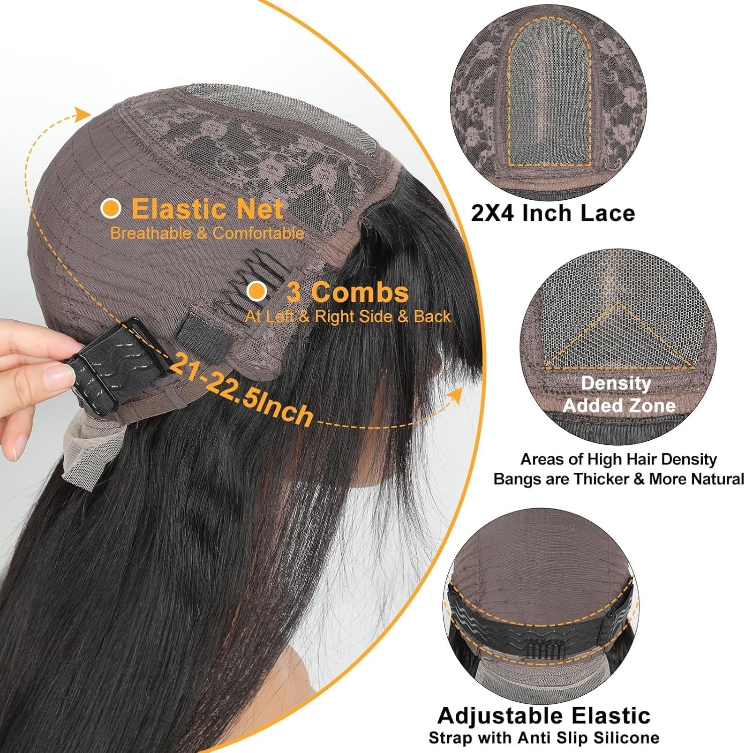 250 Density 20″ Body Wave HD Lace Front Wig with Bangs – Glueless, Human Hair fo