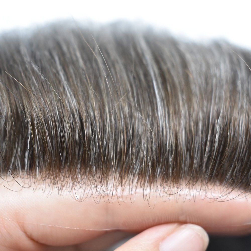 Hair Piece for Men Ultra Thin Skin V-looped Mens Toupee Full Poly Human Hair 70%