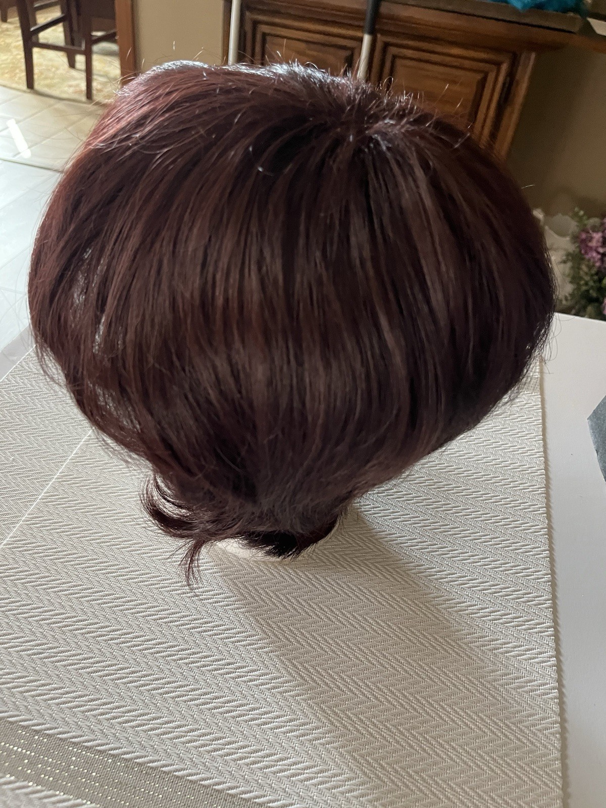 Short Straight Bob Synthetic Wig Dark Brown/Auburn Classic Cap One Size Women