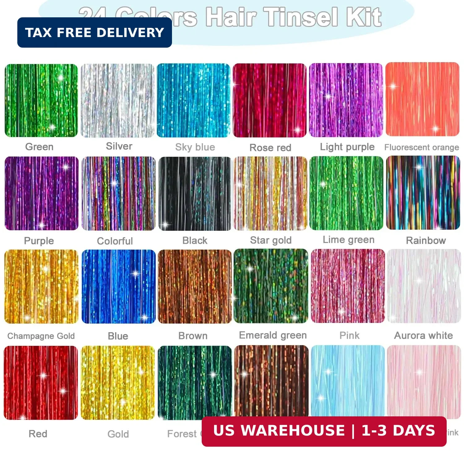 Hair Tinsel, 24 Colors 9800 Strands Hair Tinsel Kit with Tools, Heat Resistant T