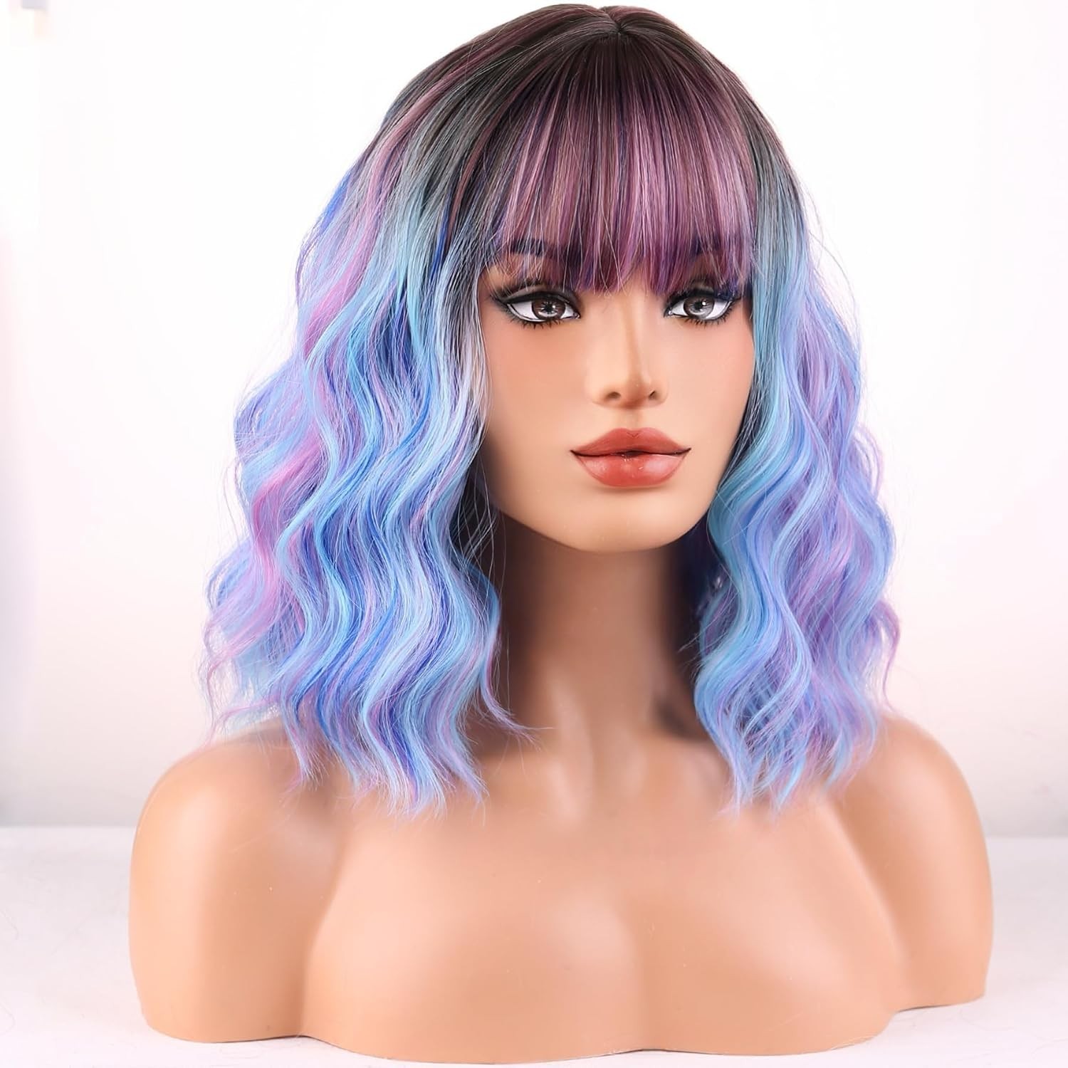Short Curly Wavy Rainbow Wigs for Women Colorful Wig Short Bob Wig With Bangs
