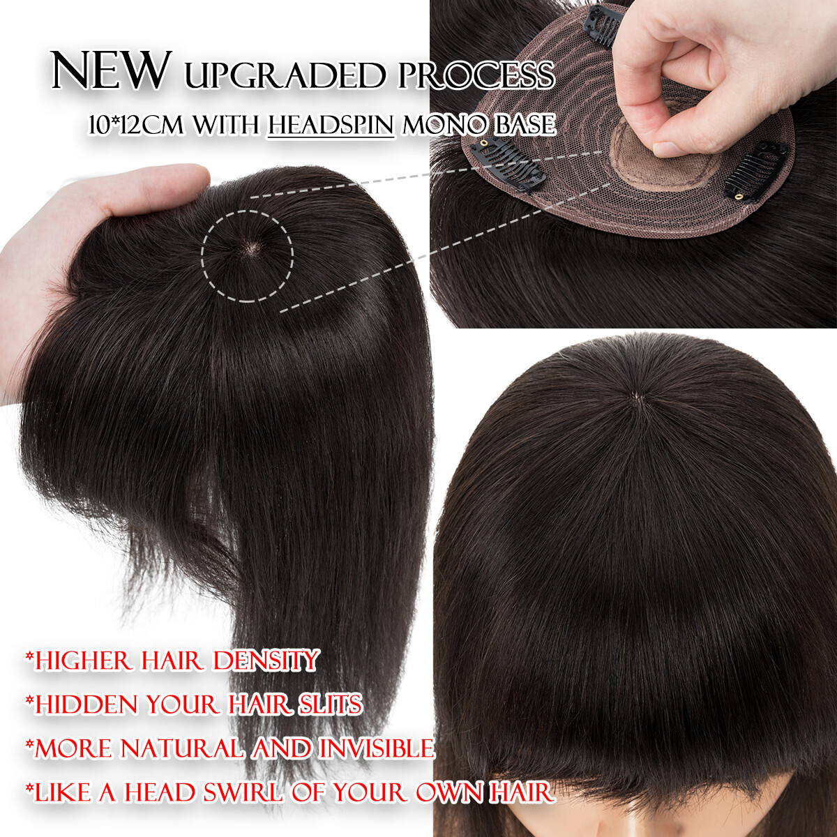 Topper Toupee Clip In Remy 100% Human Hair Lace Base Wiglet Hairpiece Hand-tied
