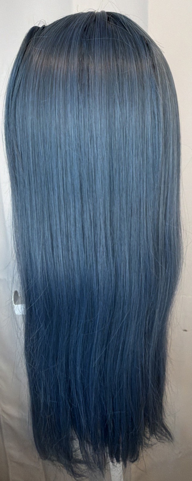 Blue Straight 24in Synthetic Lace Front Wig with Bangs Middle Part Cosplay