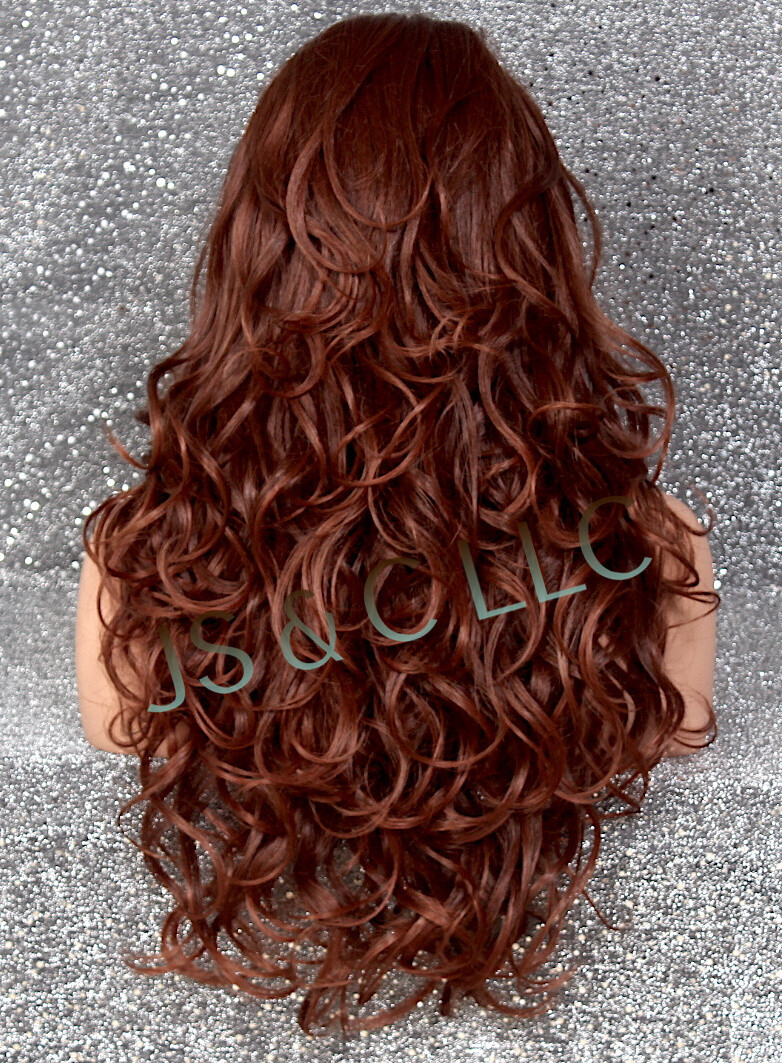 Human Hair Blend Full Lace Front Wig long Curly Auburn Mixed Hair DHO 33-130