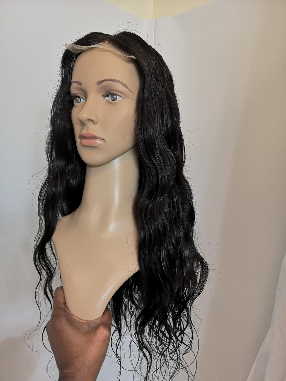 Custom High Quality Sexy 22”Human Hair 4×4 Swiss Front Lace Wig 1B