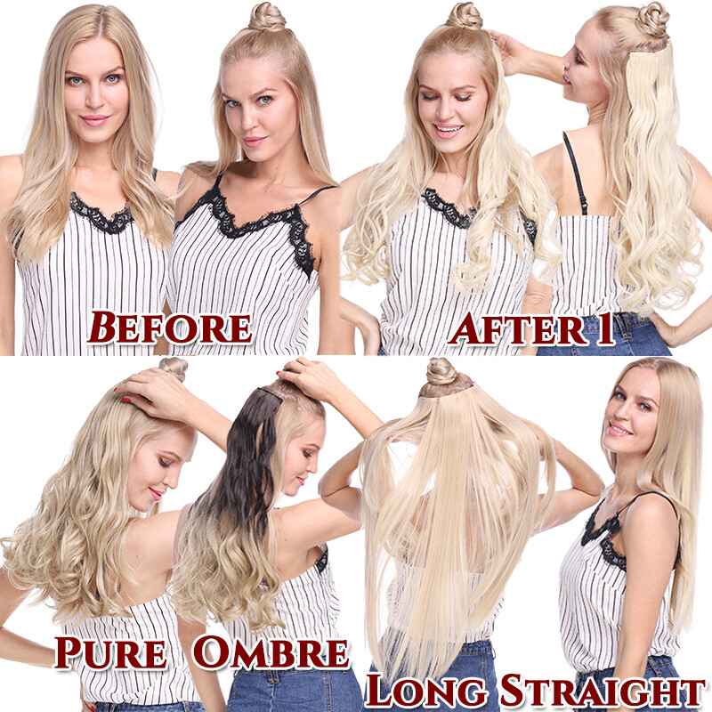 Real Thick AS Human Hair 1Piece Full Head Clip In Hair Extensions Straight Wavy