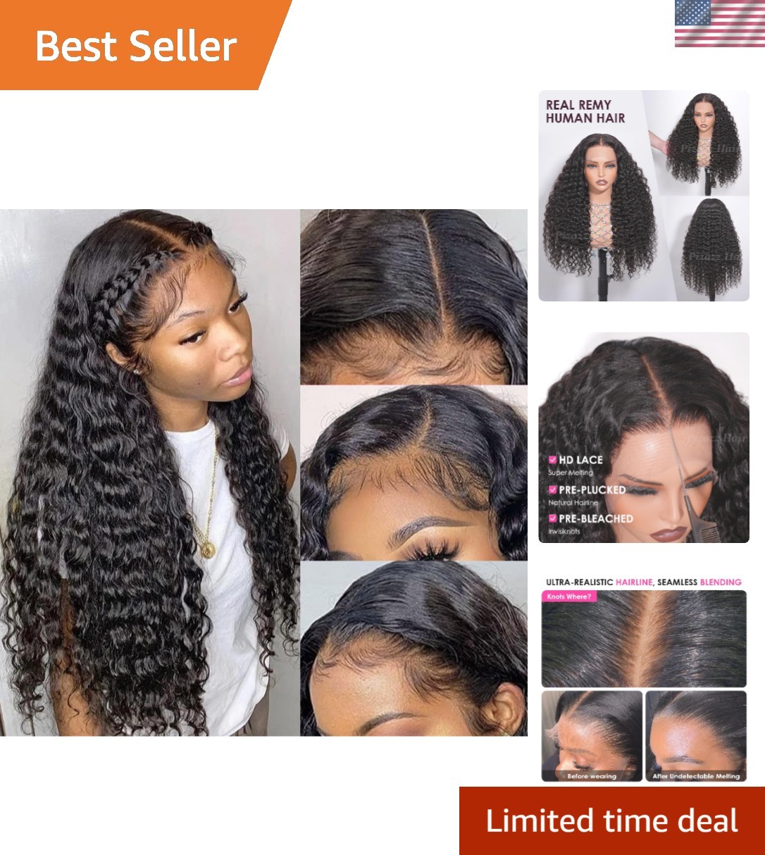 13×4 HD Transparent Lace Front Wigs Human Hair Pre plucked Bleached Knots wit…