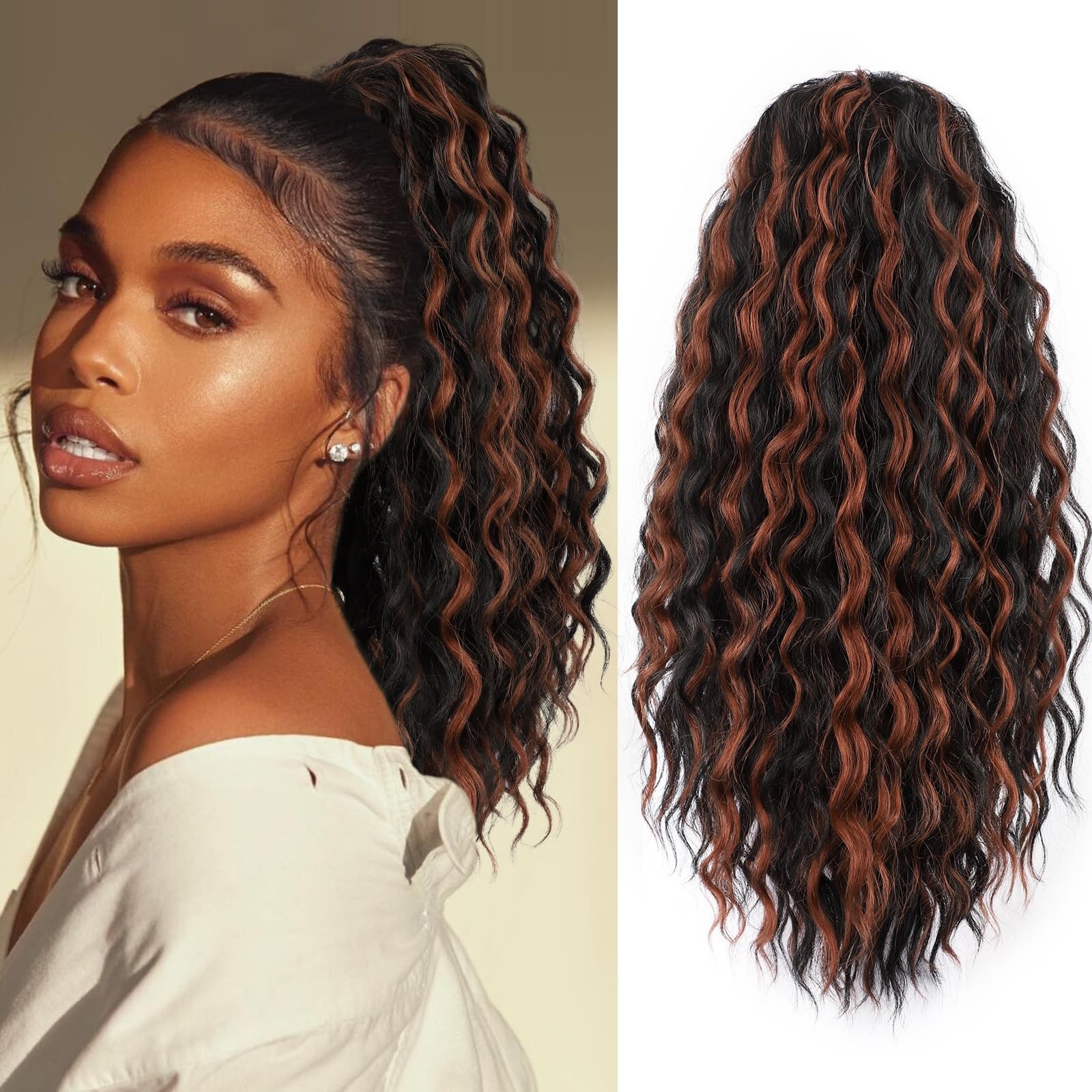 FREEMEIGE Curly Drawstring Ponytail Extension for Black Women – 1B/30 140g