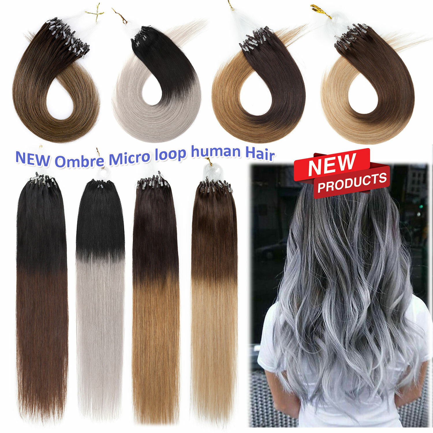 US Micro Ring Loop Tip Remy Human Hair Extensions Silky Straight Micro Bead Link