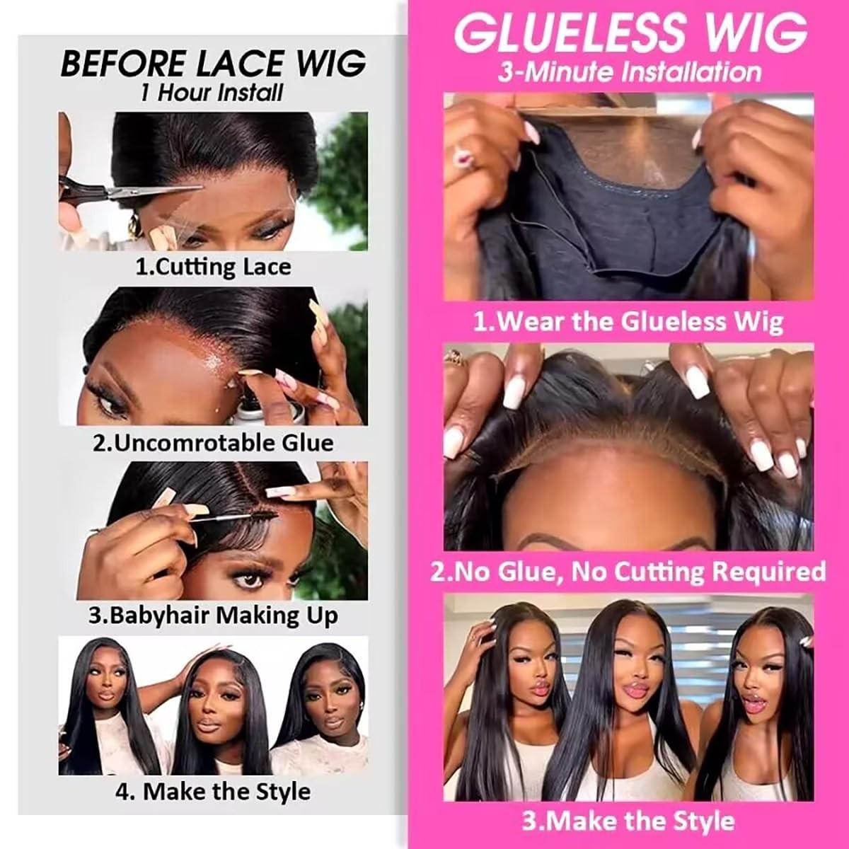 Glueless Wigs Human Hair Pre Plucked Pre Cut 4×4 HD Lace Closure Wigs Straight