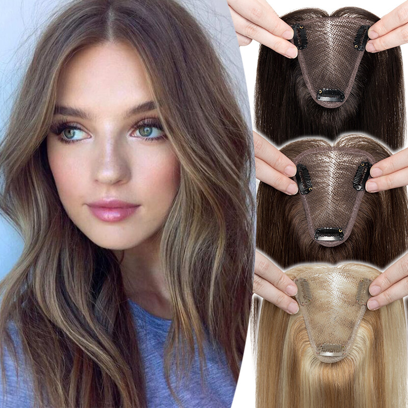 Free Part Women Topper REAL Human Hair Top Toupee Piece Clip in REMY Hairpiece H