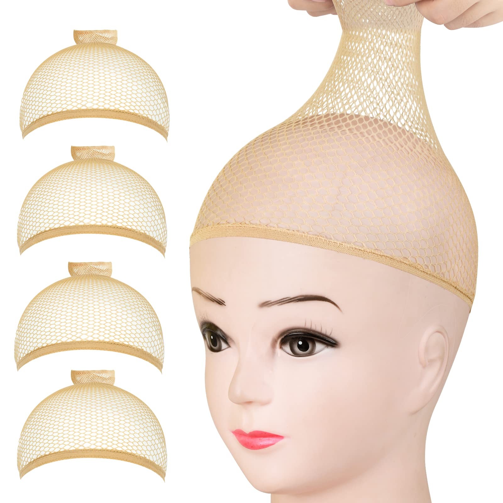 FANDAMEI Wig Caps Net, 4PCS Mesh Net Open End, Light Brown Cap…