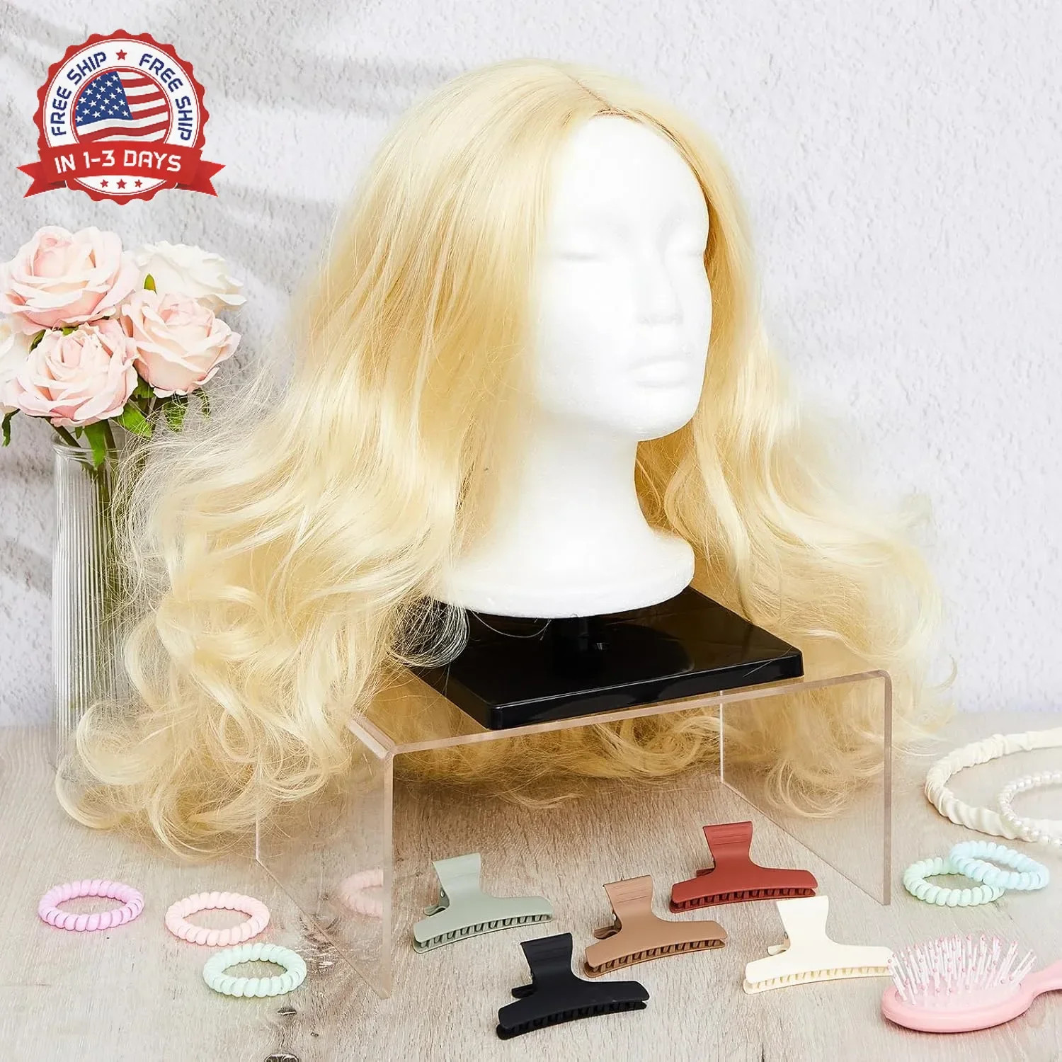 Wig Head Stand Black Plastic Heavy-Duty for Wig Styling Display