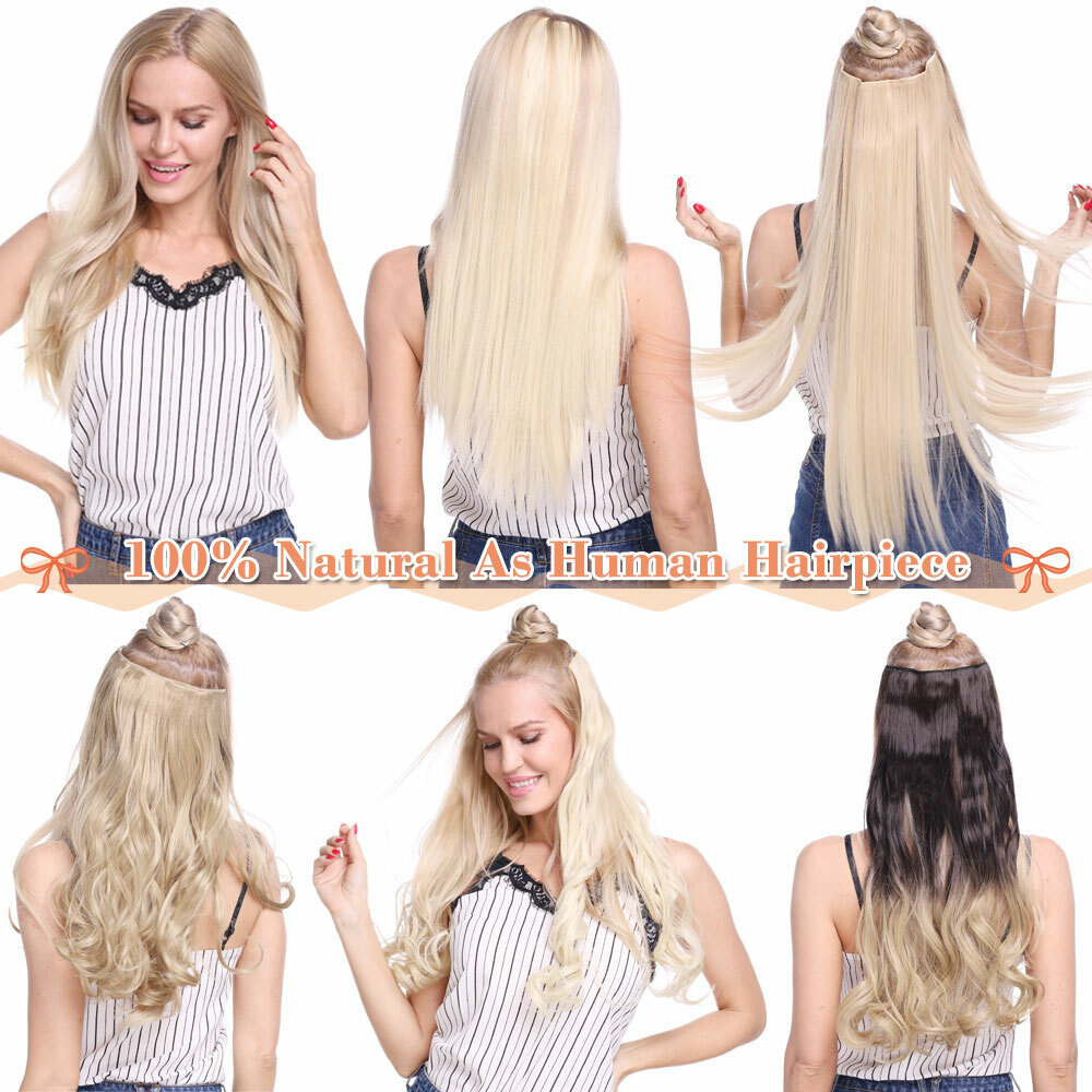 Real as Human Curly Straight Hairpiece 5Clips One Piece Clip in Hair Extensions