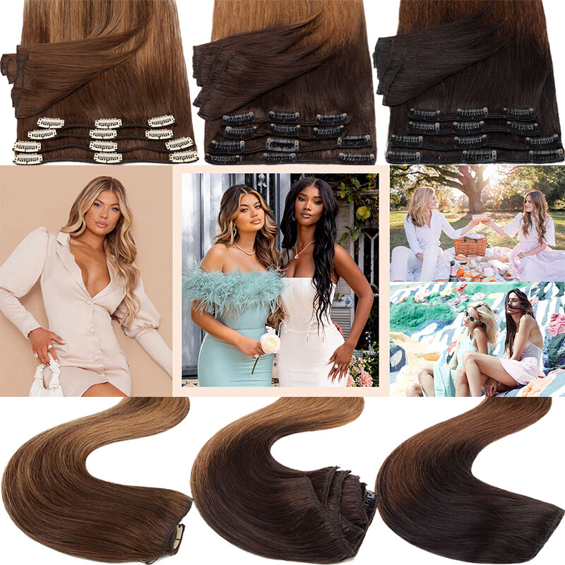7pcs 15″ 18″ 20″ 22″ Clip In Remy Real 100% Human Hair Extensions Full Head N206