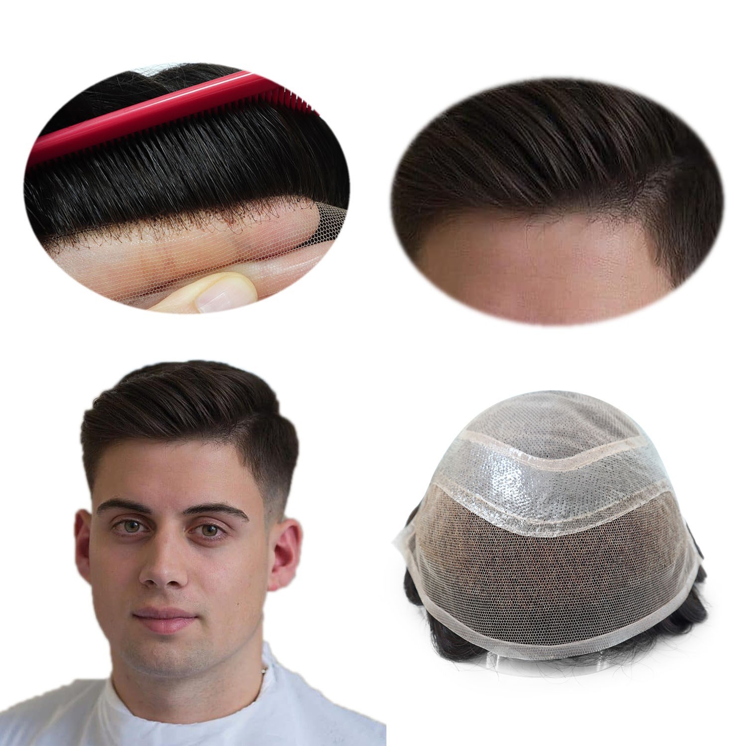 Toupee For Mens Human Hair Mono Skin Versalite Lace Replecement System Hair 8X10